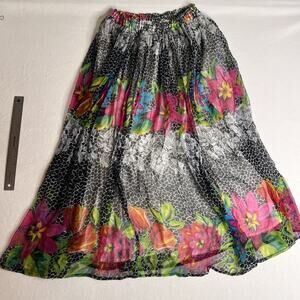Bila of California Vintage Colorful Floral Boho Flowy Maxi Skirt size large
